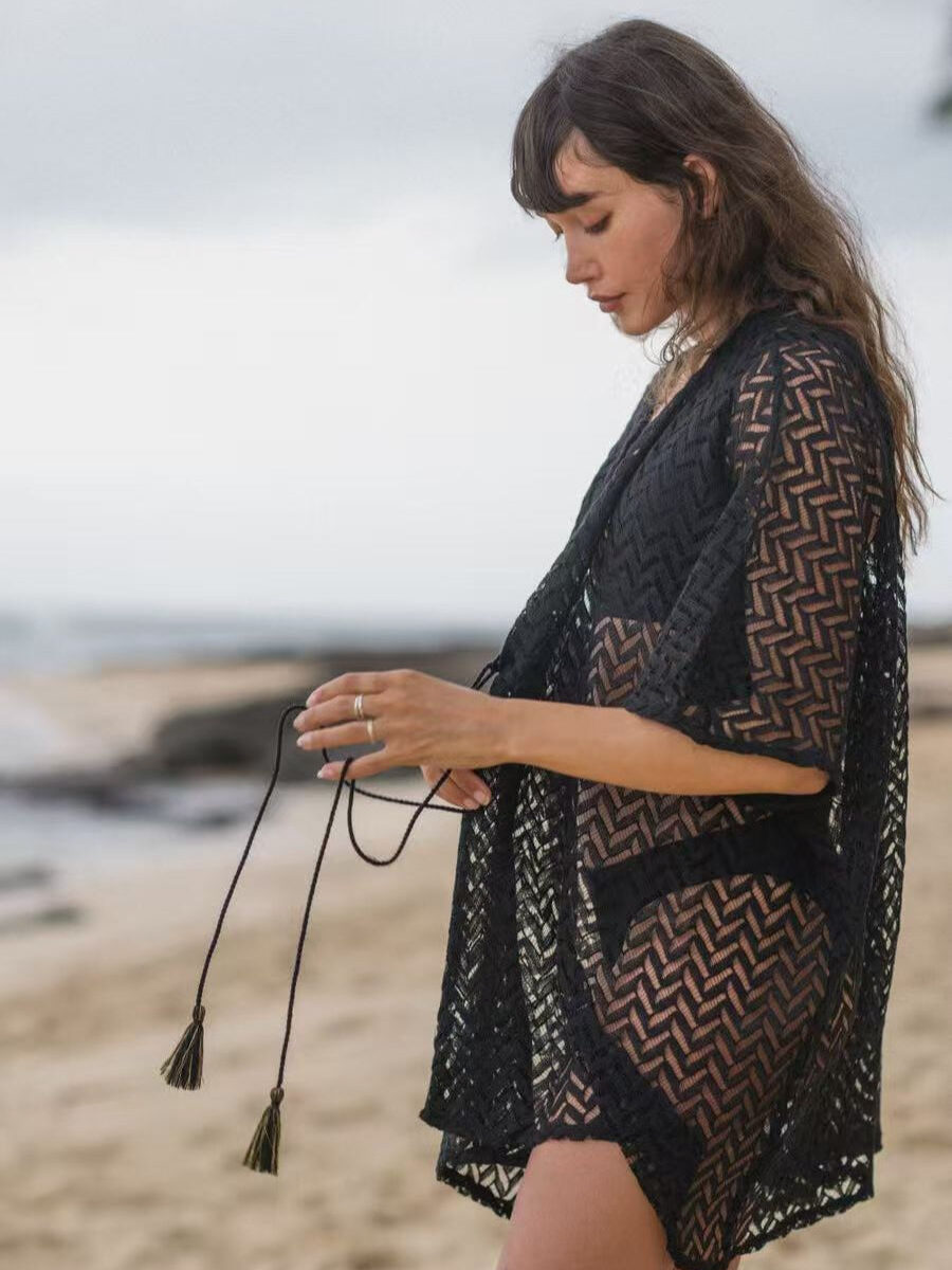 Open Knit V Neck Beach Cover Up
